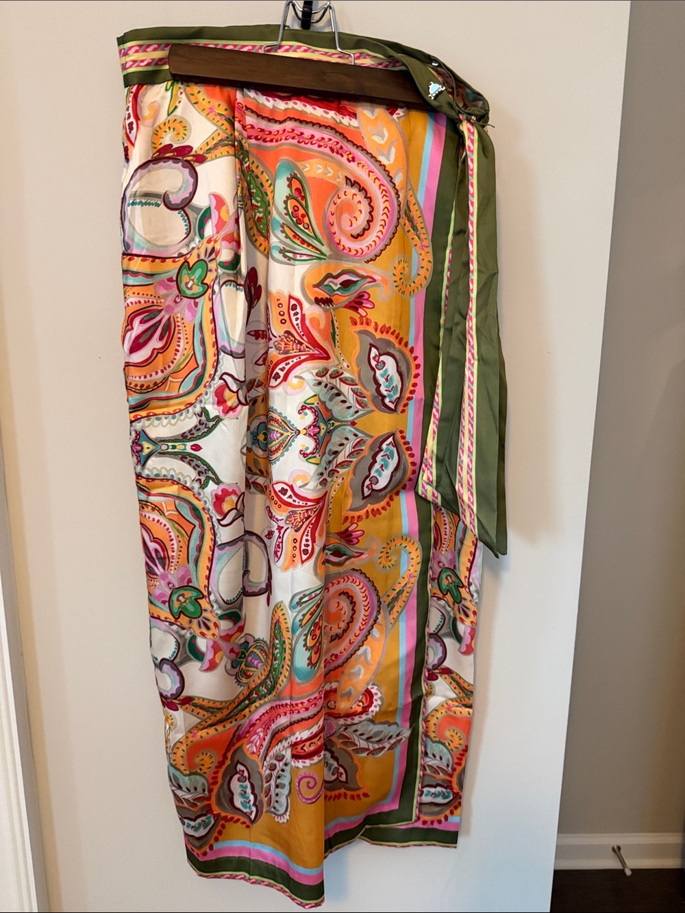 Vibrant Paisley Silk Skirt in Olive, Mustard & Coral